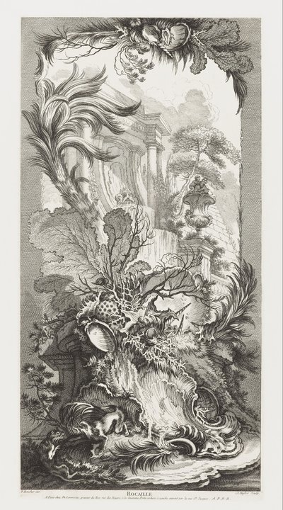 Rocaille [Rokokový design] in Nouveaux Morceaux pour des paravents [Nové koncepty pro paravány] od François Boucher