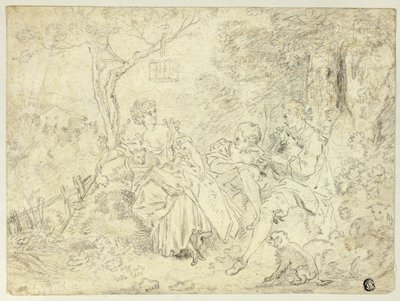 Pastýřky a mladík hrající na dudy od François Boucher
