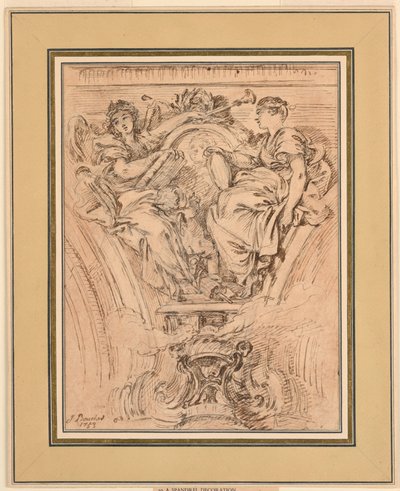 Dekorace Spandrel: Sláva a pravda tleská Ludvíku XV od François Boucher