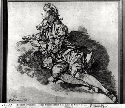Studie mladého muže (červená křída na papíře) od François Boucher