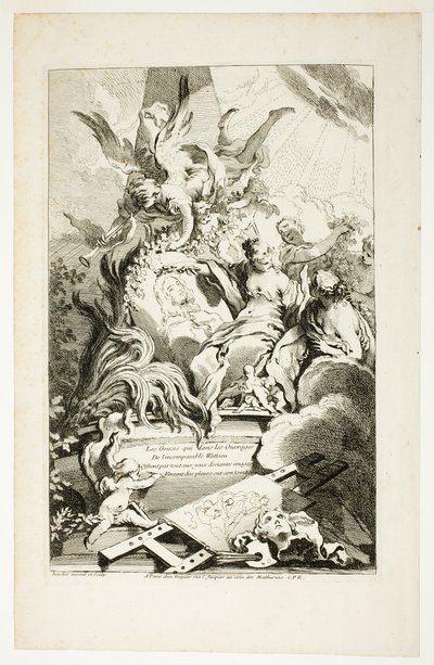Grácie na Watteauově hrobce od François Boucher