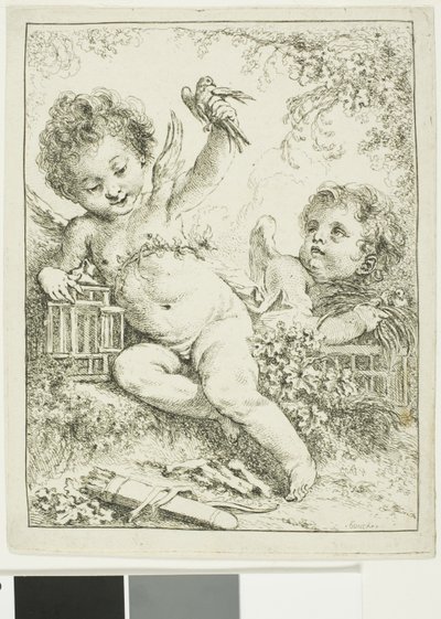 Dva putti s ptákem od François Boucher
