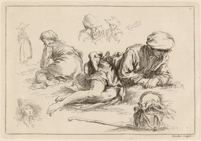 Figurové studie včetně Ležícího chlapce od François Boucher after Abraham Bloemaert