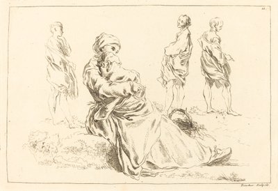 Studie postavy včetně sedící matky a dítěte od François Boucher after Abraham Bloemaert