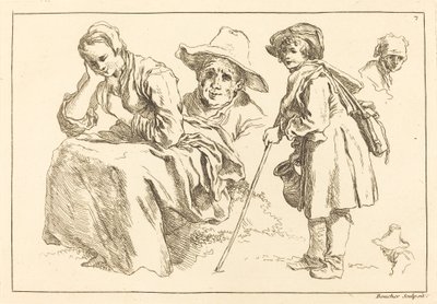 Studie postavy včetně stojícího chlapce držícího džbán od François Boucher after Abraham Bloemaert