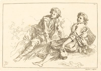 Ležící Shepherd Boys od François Boucher after Abraham Bloemaert