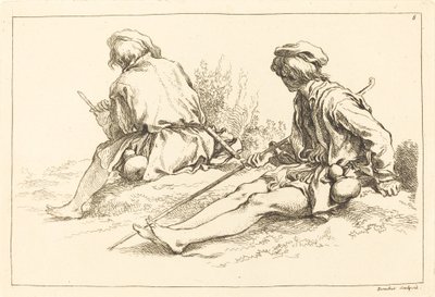 Sedící Shepherd Boys od François Boucher after Abraham Bloemaert