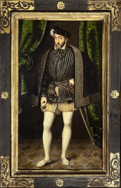 Portrét Jindřicha II. (1519-1559), syna Francoise 1. a Clauda de France, francouzského krále v letech 1547-1559, obraz z dílny Francoise Cloueta, zhotovený kolem let 1520-1572, zmenšená verze portrétu v životní velikosti od Francois Clouet. Fotografie, KIM od François Clouet