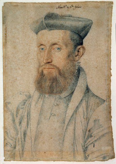 Portrét Mellin de Saint-Gelais (nebo Saint Gelais, Saint Gelays, Saint Gelays, Saint-Gelais, Sainct Gelais) (1495-1558), francouzský básník. Kresba krví a černým kamenem od Cloueta Francoise (1515-1572), kolem roku 1500. Chantilly, Musee Conde od François Clouet