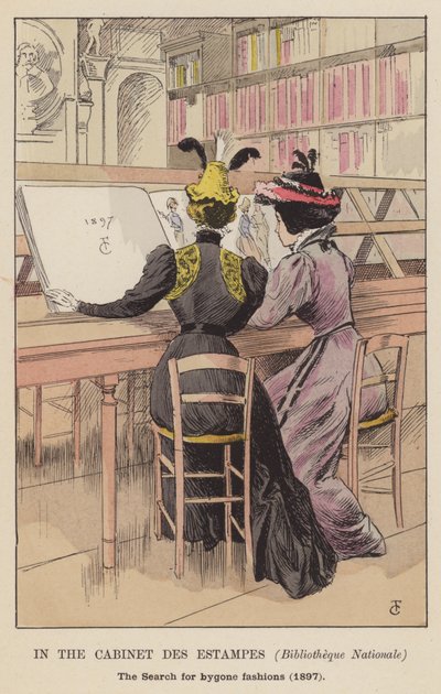 V Cabinet des Estampes, Bibliotheque Nationale, hledání staré módy, 1897 od François Courboin