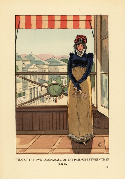 Žena u okna s výhledem na Panoramas a Passage des Panoramas, na Boulevard Montmartre, Paříž od François Courboin