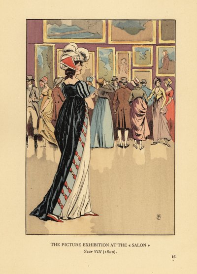 Žena v módních šatech na výstavě obrázků v pařížském salonu, Academie des Beaux-Arts, ročník VIII od François Courboin