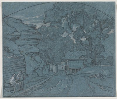 Krajina se dvěma mnichy, c. 1840. od François Edouard Bertin