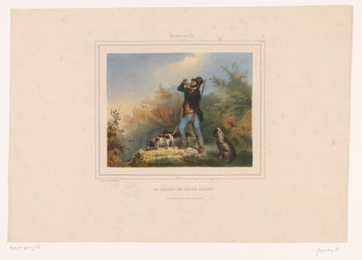 Ošetřovatel se třemi loveckými psy Le départ du garde chasse (název na objektu) Lovci se zbraněmi (název série) Chasses au Tir (název série na objektu) od François Grenier