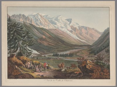 Pohled do údolí v Chamonix Vue de la Vallée de Chamouni (název na objektu) od François Guillaume Lardy (possibly)
