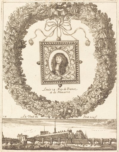 Pohled na Pont Neuf; Ludvík XIV. král Francie a Navarry od François Le Febvre