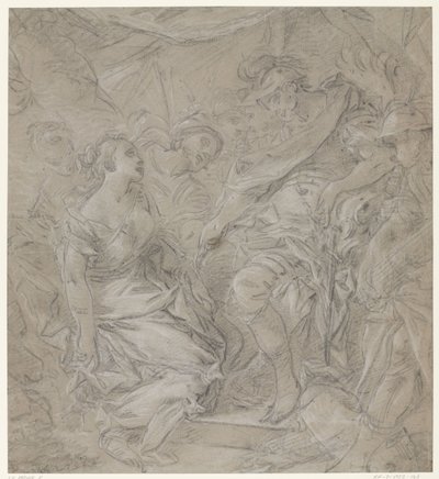 Mladá žena klečící před generálem v jeho stanu (Scipio?) od François Le Moine (manner of)