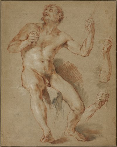 Herkules sedí, studuj Herkula a Omphala od François Le Moyne