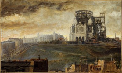 Hora Montmartre s rozestavěnou katedrálou Sacré-Coeur, asi 1890 (olej na plátně) od François Marius Borrel