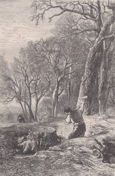 Zimní scéna: vytahovač pařezů, z Magasin Pittoresque, ca. 1852. od François Rouget