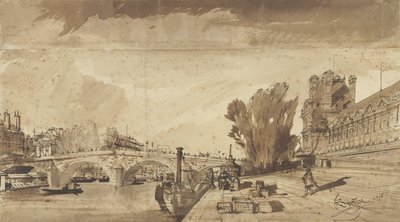 Seina a Pont Royal; vpravo Pavillon de Flore a křídlo Louvru od François Victor Sabatier
