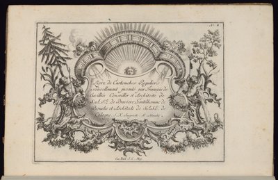 Kartuše se sluncem a čtyřmi větry, Livre de Cartouches Reguliers (Kniha pravidelných kartuší) od François de Cuvilliés the Elder