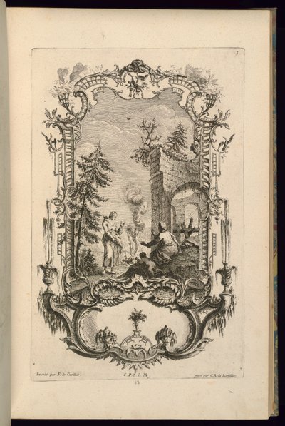 Design pro kartuše s velkými a malými přihrádkami od François de Cuvilliés the Elder