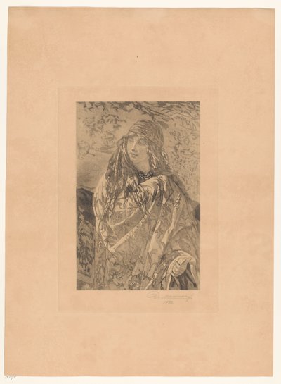 Mladá žena s květinovým šátkem od François de Meersman (signed by artist)