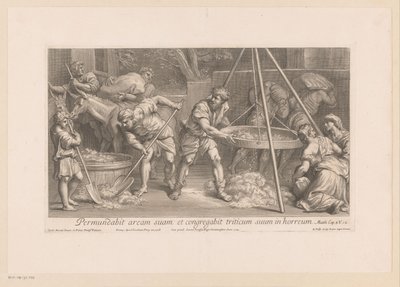 Dělníci zaneprázdněni zpracováním obilí od François de Poilly (II)