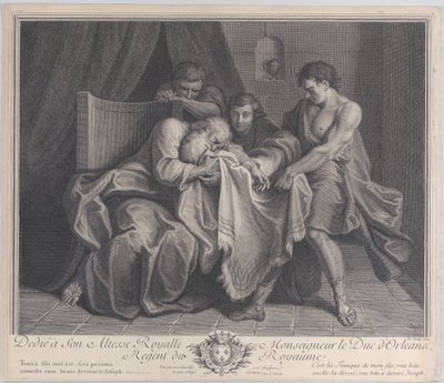 Jacob pláče do roucha svého syna, zatímco ostatní synové ho od něj stahují, 1724. od François de Poilly