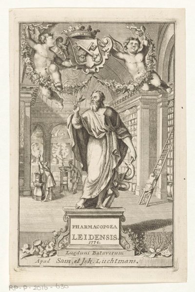 Asklépius Název titulu: S.n., Pharmacopoeia Leiden, založená autoritou největších soudců, 1770 od François van Bleyswijck