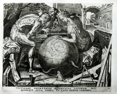 Geometrie, vyryla Hieronymus Cock (c.1510-70) od Frans Floris