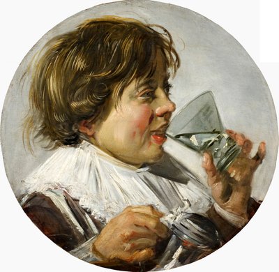 Poloviční portrét smějícího se chlapce se sklenkou vína od Frans Hals