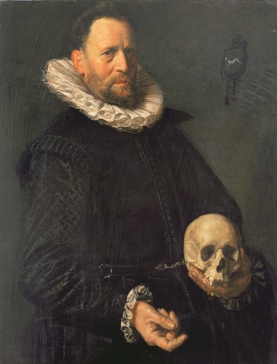 Portrét muže držícího lebku, cca 1611-12 (panel) od Frans Hals