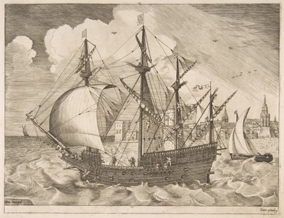 Ozbrojený čtyřmistr vyjíždějící na moře z plachetnic, ca. 1555-56. od Frans Huys