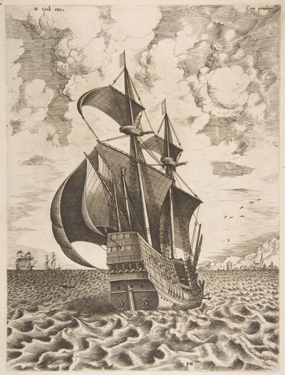 Ozbrojená čtyřmistrovská plavba směrem k přístavu z plachetnic, 1561-65. od Frans Huys
