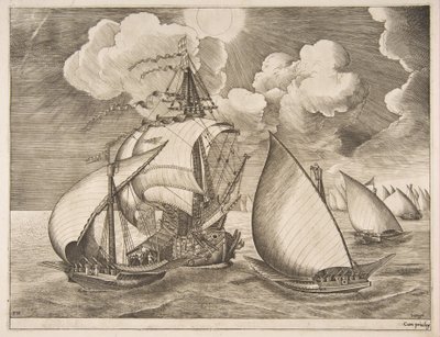 Flotila galér doprovázená karavelou z plachetnic, 1561-65. od Frans Huys