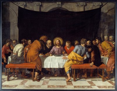 Cene Kristus obklopuje apoštoly. Obraz Franse Pourbuse Le Jeune (Francois (Franz) Porbus). od Frans II Pourbus