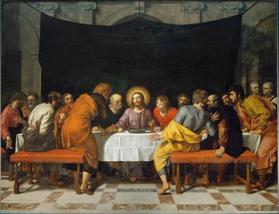 Poslední večeře. Obraz byl namalován pro hlavní oltář kostela Saint Leu-Saint Gilles v Paříži... od Frans II Pourbus