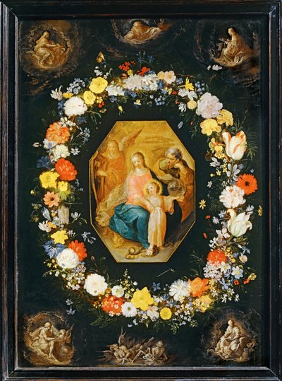 Svatá rodina obklopená květinovým věncem... od Frans II the Younger Francken