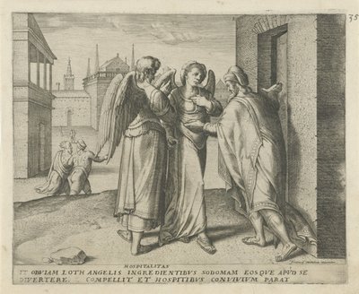 Lot a dva andělé Pohostinství (název na objektu) Historie osudu (název série) od Frans Menton