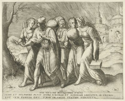 Lot opouští Sodomu S pomstou spojenou s milosrdenstvím (titul na předmětu) Geschiedenis van Lot (název série) od Frans Menton