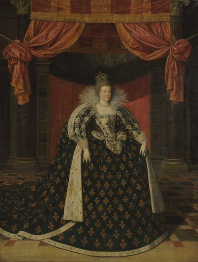 Portrét Marie de Médicis (1575-1642), královny Francie, v róbě státu od Frans Pourbus (II) (workshop of)