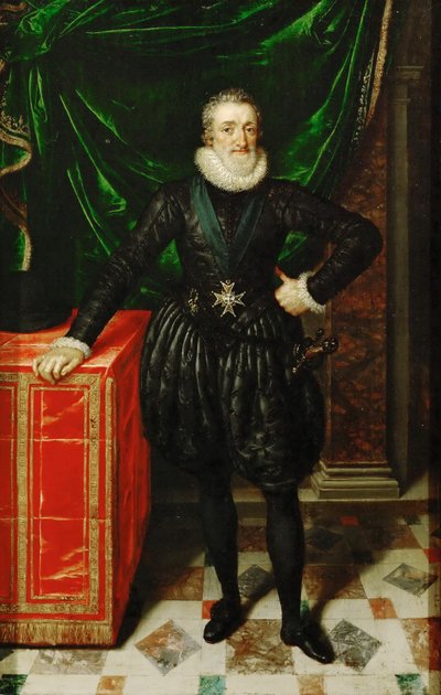 Francouzsky: Portrait de Henri IV (1553-1610), roi de France, en costume noir Jindřich IV., francouzský král v černých šatech od Frans Pourbus the Younger