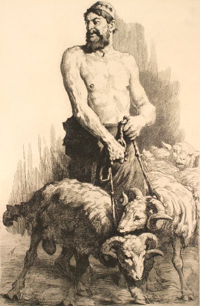 Pastýř s berany od Frans Schwartz