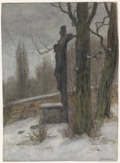 Krucifix v zasněženém lese od Frans Alexander Evert Lodewijk Smissaert