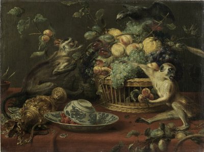 Opice a papoušek u koše s ovocem od Frans Snyders