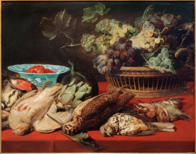 Zátiší - koš s hrozny, ptáky a jahody od Frans Snyders