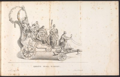První plavba v průvodu pro Saint Rumbold, 1825 První Prael-waegen (název na objektu) od Frans Vervloet