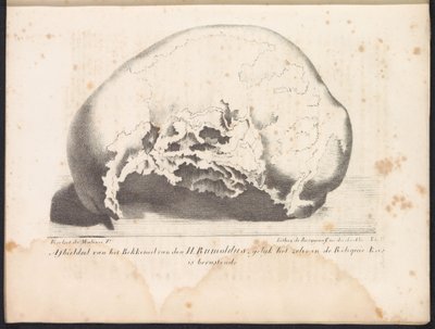 Lebka svatého Rumbolda, 1825 Zobrazení pánve sv. Rumolda tak, jak je v Reliquie-Kas rezignováno (název na objektu) od Frans Vervloet